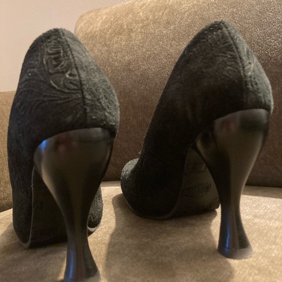 John Fluevog Attention Paris black suede heels - Picture 4 of 8